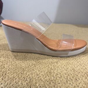 Andre Assous Clear Strap White Wedges